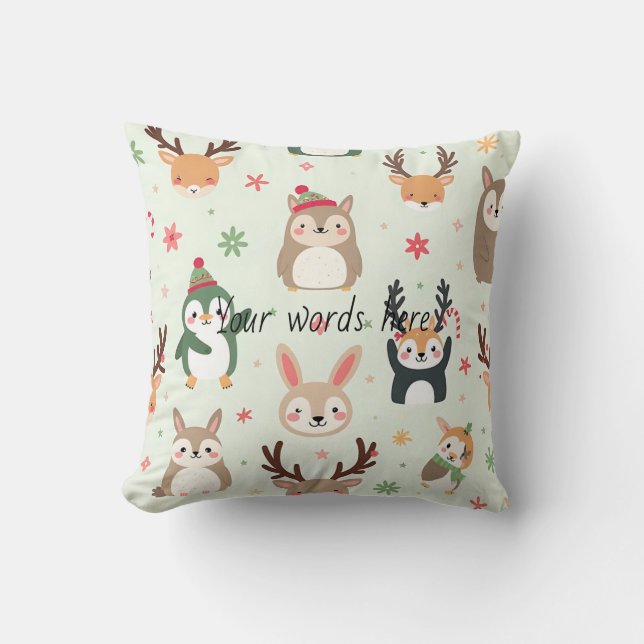 Creëer uw eigen groene Kawaii kerstdieren Kussen (Voorkant)