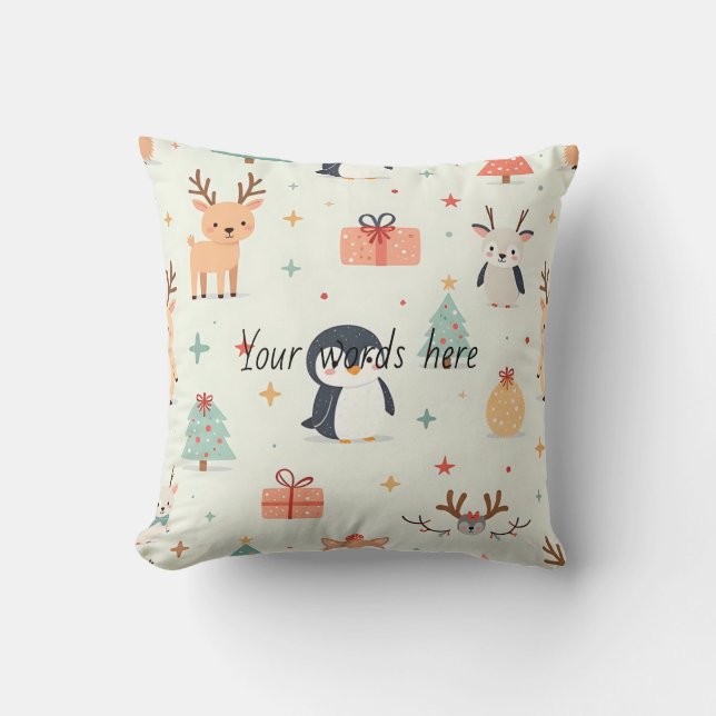 Creëer uw eigen groene Kawaii kerstdieren Kussen (Voorkant)