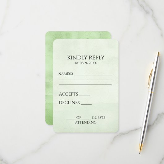 Creëer uw eigen  groene  textuur RSVP kaartje (Voorkant / Achterkant in situ)