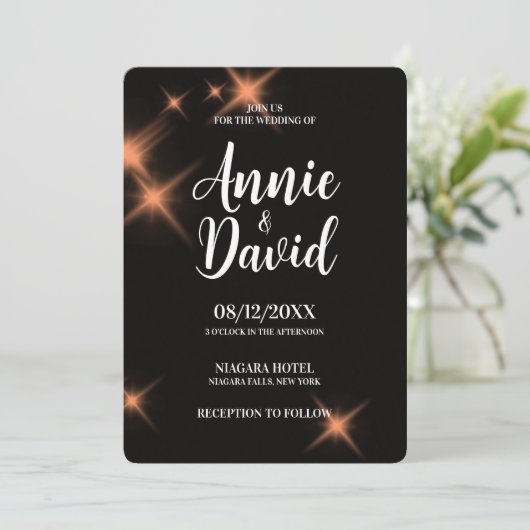 Creëer uw eigen grote Oranje Sparkles bruiloft Kaart (Staand voorkant)