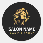 Creëer uw eigen haar en make-up salon bedrijf ronde sticker (Voorkant)