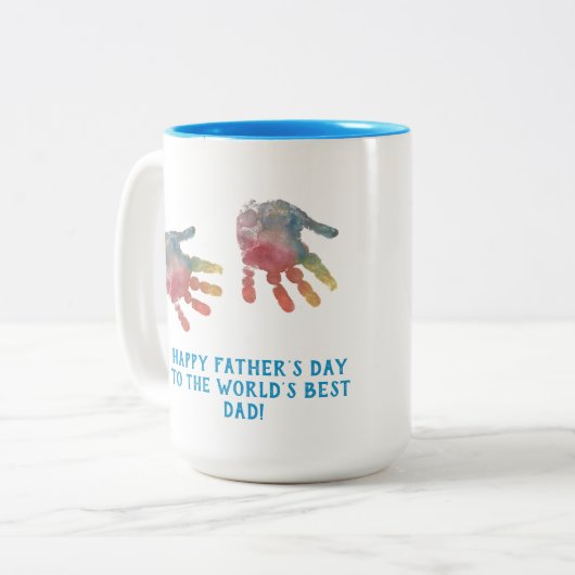 Creëer Uw Eigen Handdruk voor Vaderdag Tweekleurige Koffiemok (Voorkant links)