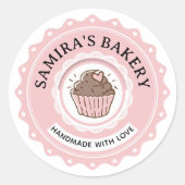 Creëer uw eigen handgemaakte met liefde bakkerij b ronde sticker (Voorkant)