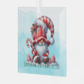 Creëer Uw eigen Happy Peppermint Christmas Gnome Glas Ornament (Voorkant links)