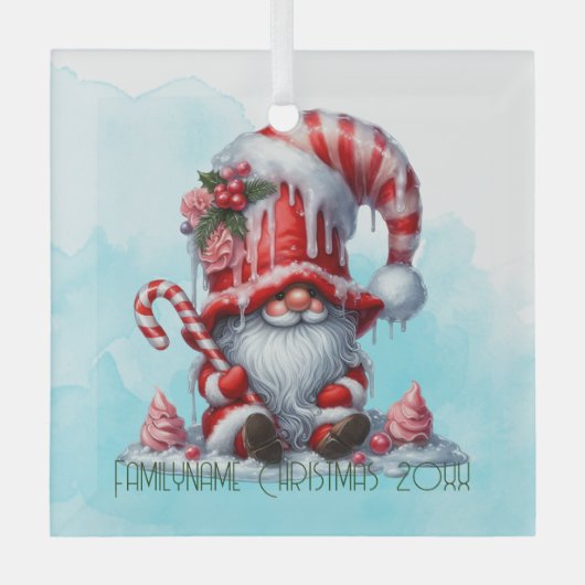 Creëer Uw eigen Happy Peppermint Christmas Gnome Glas Ornament (Voorkant)