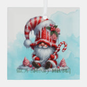 Creëer Uw eigen Happy Peppermint Christmas Gnome Glas Ornament (Achterkant)