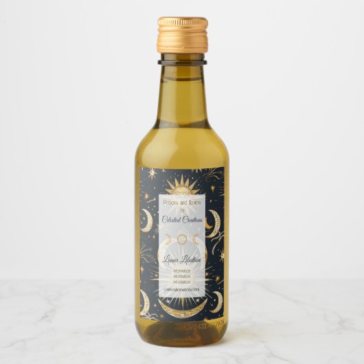 Creëer Uw Eigen  Hemelblauw & Goud Wijn Etiket (Voorkant)