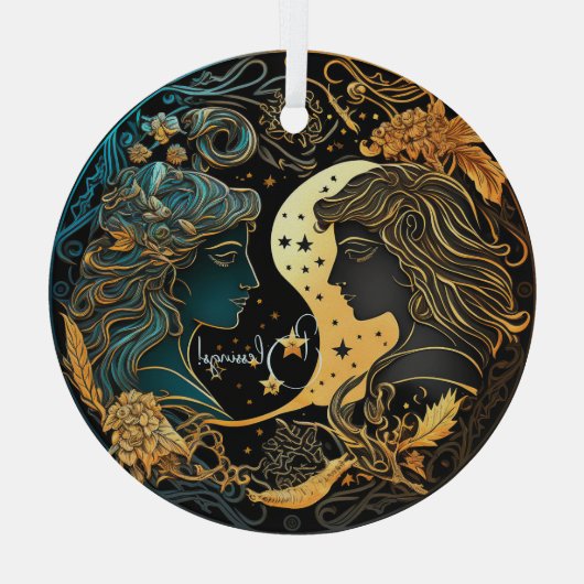 Creëer Uw eigen hemelse Tweelingen Zodiac Glas Ornament (Achterkant)