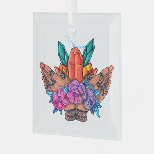 Creëer Uw Eigen Henna Handen Kristallen & Rozen Glas Ornament (Voorkant links)