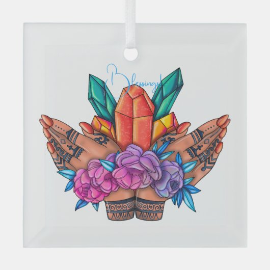 Creëer Uw Eigen Henna Handen Kristallen & Rozen Glas Ornament (Voorkant)