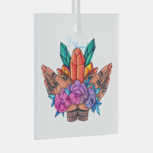 Creëer Uw Eigen Henna Handen Kristallen & Rozen Glas Ornament (Voorkant Rechts)