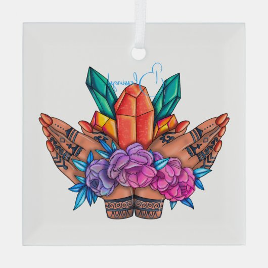 Creëer Uw Eigen Henna Handen Kristallen & Rozen Glas Ornament (Achterkant)