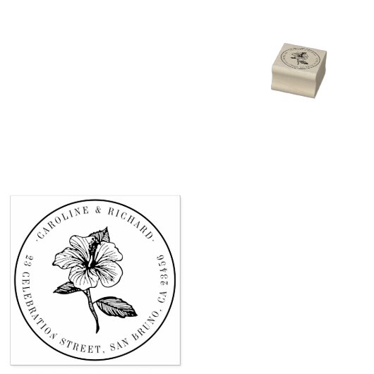 Creëer Uw Eigen Hibiscus Bruiloft Retouradres Rubberstempel (Gestempeld)