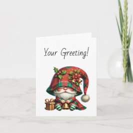 Creëer Uw eigen Holly Christmas Plaid Gnome Bells Feestdagen Kaart