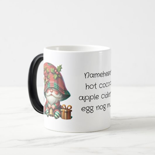 Creëer Uw eigen Holly Christmas Plaid Gnome Bells Magische Mok (Voorkant links)