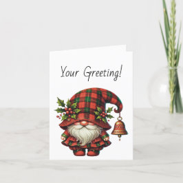 Creëer uw eigen Holly Christmas Plaid Gnome Feestdagen Kaart