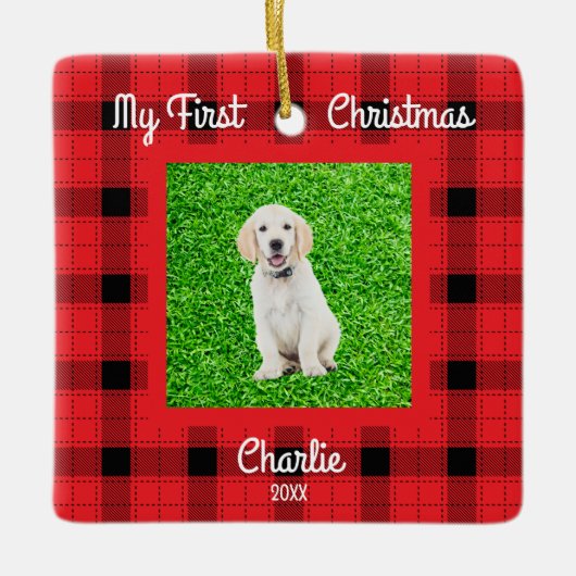 Creëer Uw Eigen Hondenfoto's 1e Kerstmis Keramisch Ornament (Voorkant)