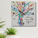 Creëer Uw eigen Inspirerend boodschap Vierkante Klok<br><div class="desc">Deze unieke wandklok is versierd met een regenboogkleurige mozaïekontwerp. U kunt uw gekozen inspirerend offerte of bericht toevoegen om deze te personaliseren. U kunt het lettertype,  de tekengrootte en de kleur van het lettertype bewerken. Origineel mozaïek © Michele Davies.</div>