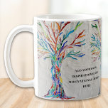 Creëer uw eigen Inspirerend/Motivatie Citaat Koffiemok<br><div class="desc">Deze decoratieve koffie-mok bevat een mozaïekboom in regenboogkleuren en ruimte om uw eigen inspirerende prijsopgave toe te voegen. Gebruik de optie Verdere wijzigingen aanpassen om de tekstgrootte, stijl of kleur te wijzigen als u dat wenst. Omdat we ons eigen kunstwerk creëer, zal je dit exacte afbeelding niet vinden van andere...</div>