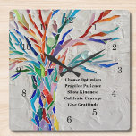 Creëer uw eigen Inspirerend/Motivatie citaat Vierkante Klok<br><div class="desc">Dit decoratieve wandslot is voorzien van een mozaïekboom in regenboogkleuren en een inspirerend citaat. De tekst kan worden aangepast zodat u de offerte kunt vervangen. Gebruik het ontwerpgereedschap om de tekstgrootte, -stijl of -kleur te wijzigen. Dit exacte afbeelding van andere designers vind je niet bij de creëer van ons kunstwerk....</div>