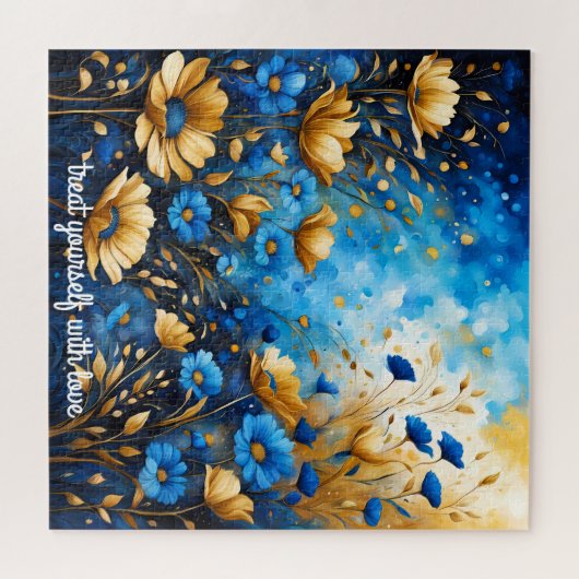 creëer Uw eigen inspirerend quote, Blauw Bloemen Legpuzzel (Horizontaal)