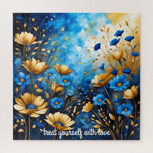 creëer Uw eigen inspirerend quote, Blauw Bloemen Legpuzzel (Verticaal)
