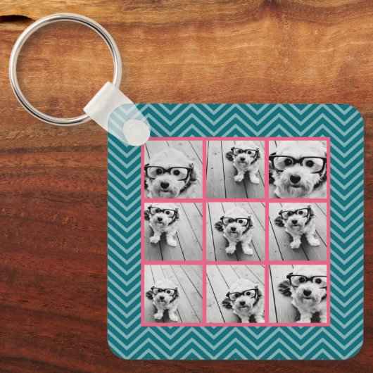 Creëer Uw eigen installagram Foto Collage 9 foto's Sleutelhanger (Voorkant)