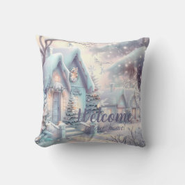 Creëer Uw eigen iriserende besneeuwde kerstdorp Kussen