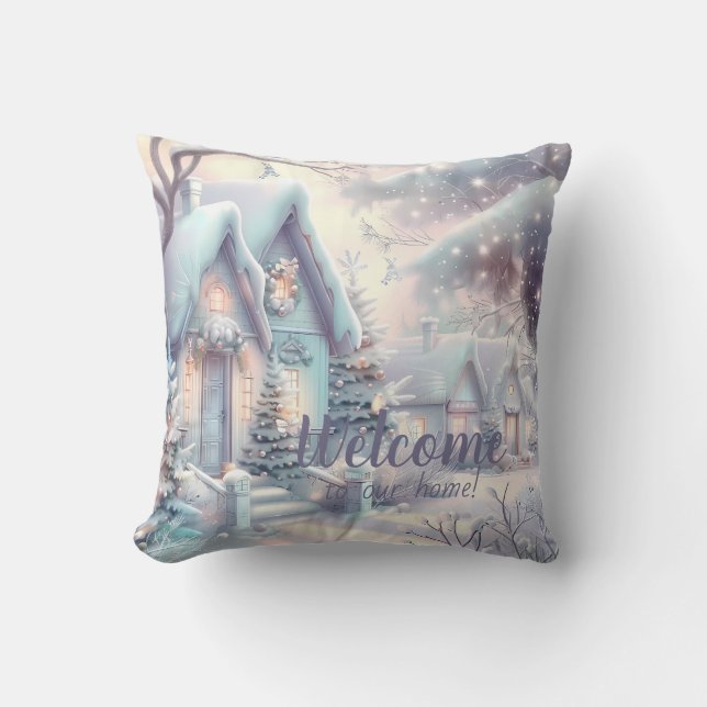 Creëer Uw eigen iriserende besneeuwde kerstdorp Kussen (Voorkant)