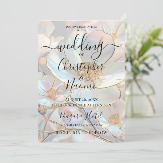 Creëer uw eigen iriserende bloemen bruiloft kaart (Staand voorkant)