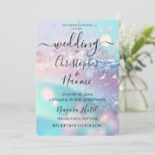 Creëer uw eigen iriserende roze & cyaan bruiloft kaart (Staand voorkant)