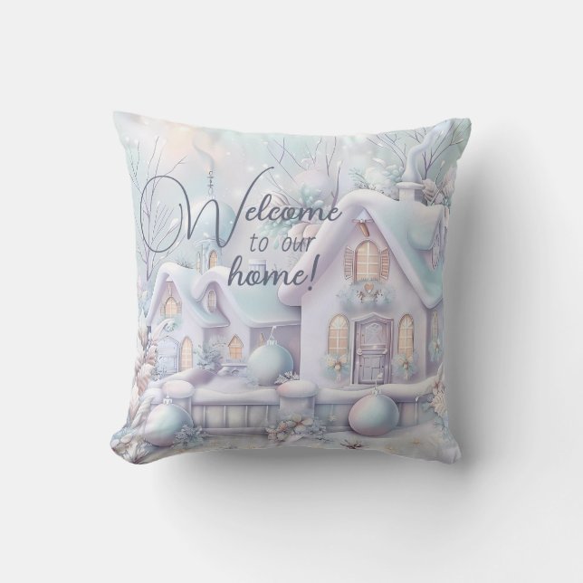 Creëer uw eigen iriserende wintersneeuw huisje kussen (Voorkant)