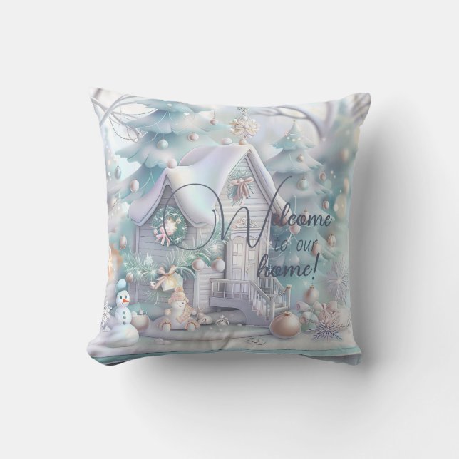 Creëer uw eigen iriserende wintersneeuw huisje kussen (Voorkant)