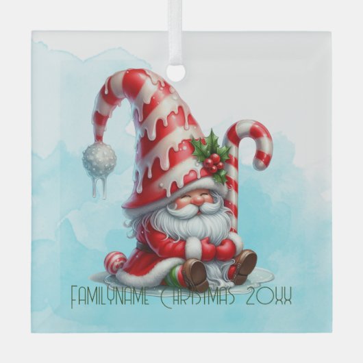 Creëer Uw eigen Jolly Peppermint Christmas Gnome Glas Ornament (Voorkant)
