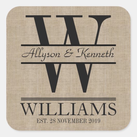 Creëer Uw eigen Jubileum Burlap Vierkante Sticker (Voorkant)