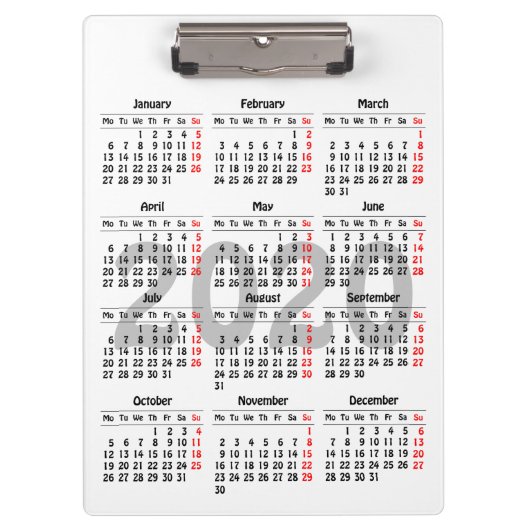 Creëer uw eigen kalender voor 2020 klembord (Voorkant)