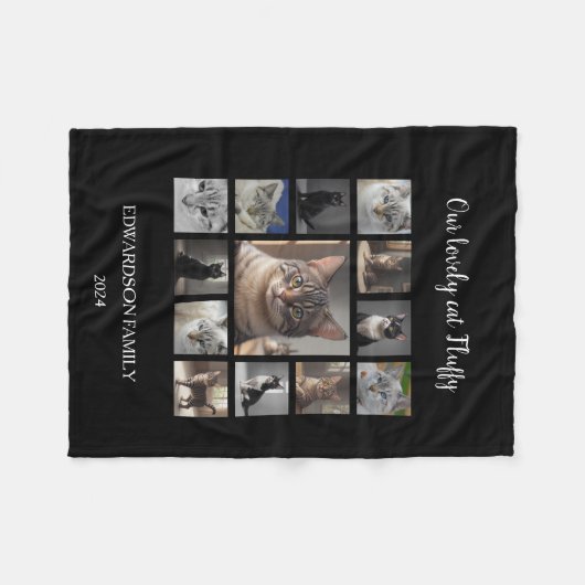 Creëer uw eigen kattenfotocollage monogram naam fleece deken (Voorkant (Horizontaal))