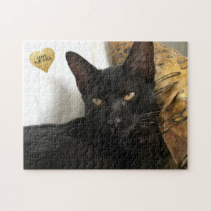 Creëer uw eigen kattenpuzzel met Gold Heart-tekst Legpuzzel