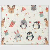 Creëer uw eigen Kawaii kerstdieren Cadeaupapier (Vlak)