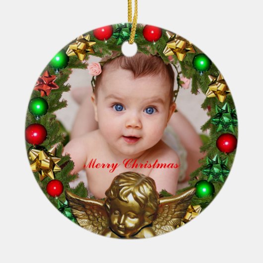 Creëer uw eigen kerst Baby foto Keramisch Ornament (Voorkant)
