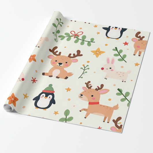 Creëer Uw eigen Kerst Kawaii Critters Cadeaupapier (Uitgerold)