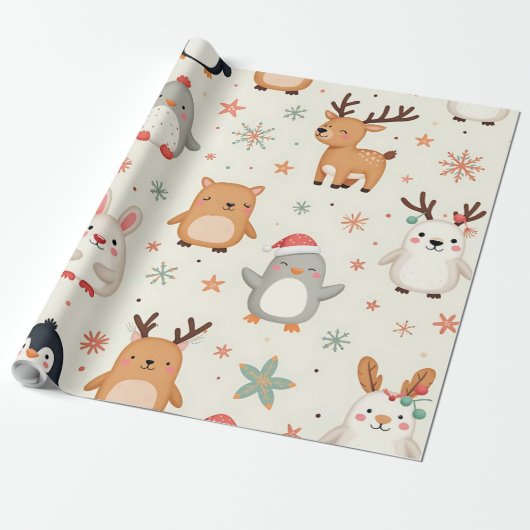Creëer Uw eigen Kerst Kawaii Dieren Cadeaupapier (Uitgerold)