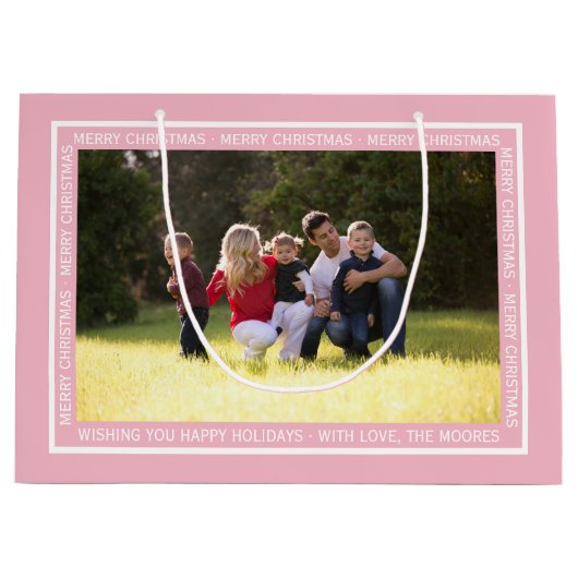 Creëer uw eigen kerstblesse roze cadeautas! groot cadeauzakje (Voorkant)