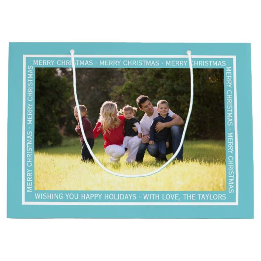 Creëer uw eigen kerstcadeautas met blauw kerstcade groot cadeauzakje (Voorkant)