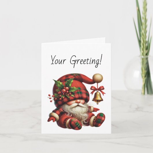Creëer Uw eigen kerstplaid Gnome Santa Feestdagen Kaart (Voorkant)
