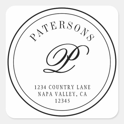 Creëer Uw eigen klassieke monogram retouradres Vierkante Sticker (Voorkant)