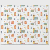 Creëer uw eigen kleur keuze kerstdorp cadeaupapier (Vlak)