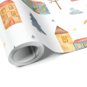 Creëer uw eigen kleur keuze kerstdorp cadeaupapier (Rol Hoek)