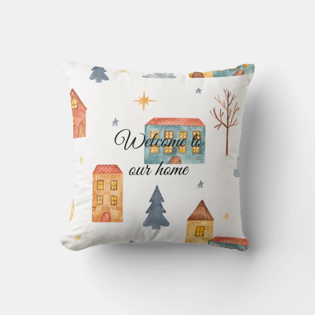 Creëer uw eigen kleur keuze kerstdorp kussen (Voorkant)