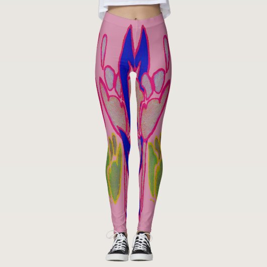 Creëer uw eigen kleurrijke koraalkleding florale leggings (Voorkant)